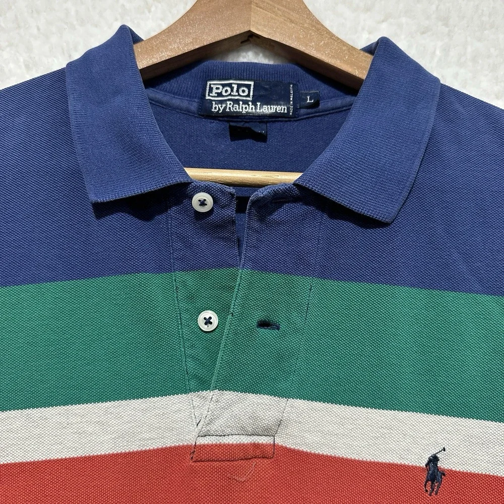 VTG 90's Polo by Ralph Lauren Multicolor Polo Shirt Mens Pullover Golf Pony Sz L